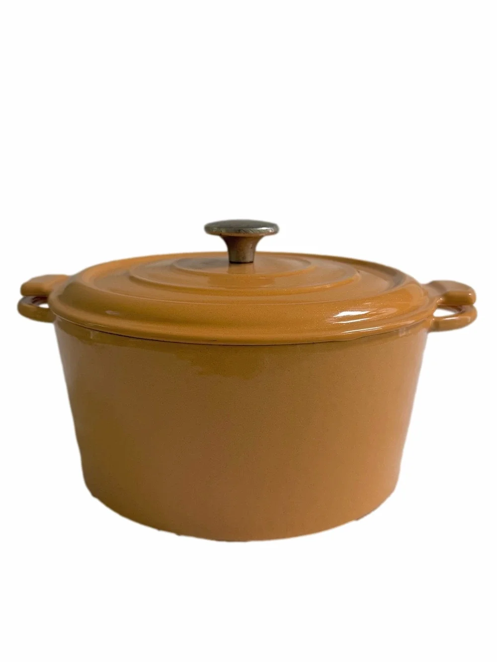 Vintage Staub Mustard Yellow Enameled Cast Iron Cocotte Pan Round Dutch Oven 5QT